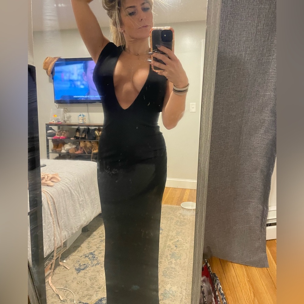 Deep v revolve black dress